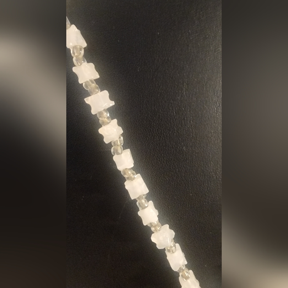 Elegant White Beaded Cross Necklace ( Tourmaline), 18.5". - Picture 3 of 4